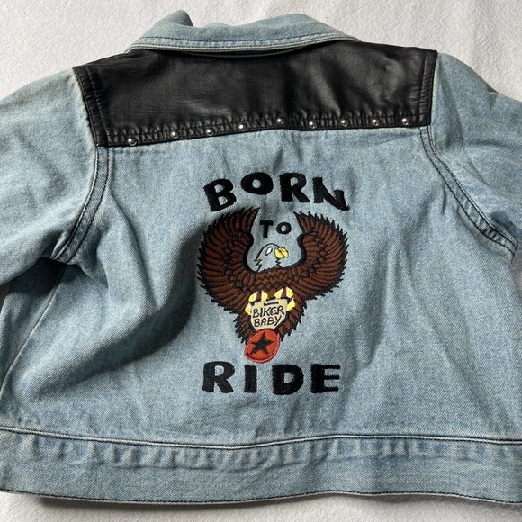 Born to Ride Denim toddler 3T jacket Biker blue jean jacket Go Baby Tag - Picture 2 of 16